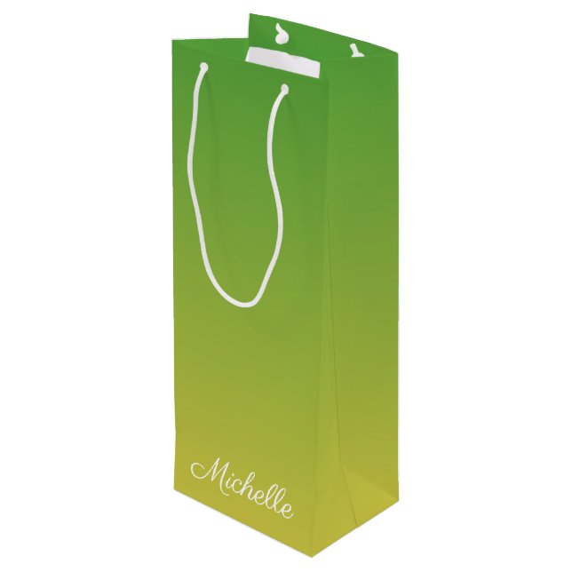 Sacola Para Vinho Tecido verde e amarelo personalizado (Verso inclinado)