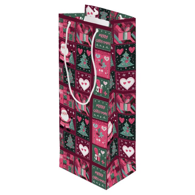 Sacola Para Vinho Tema de Natal Púrpura e Rosa Feliz Natal Feliz (Verso inclinado)