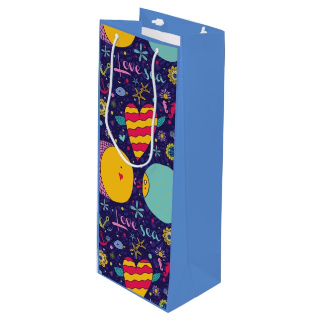 Sacola Para Vinho Tema Marinho Anchor Peixe Starfish Seacavalo (Frente inclinada)