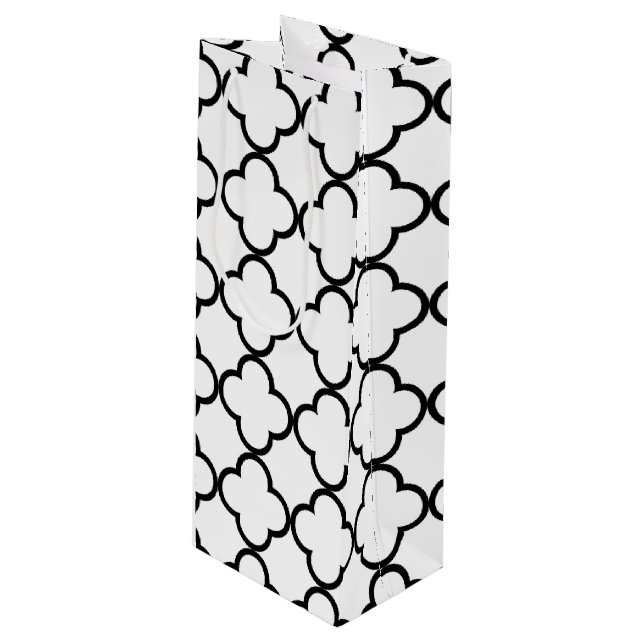 Sacola Para Vinho Teste padrão branco preto de Quatrefoil (Frente inclinada)