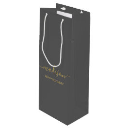 Sacola Para Vinho Texto de Nome Personalizado Saudação Chic Dourado 