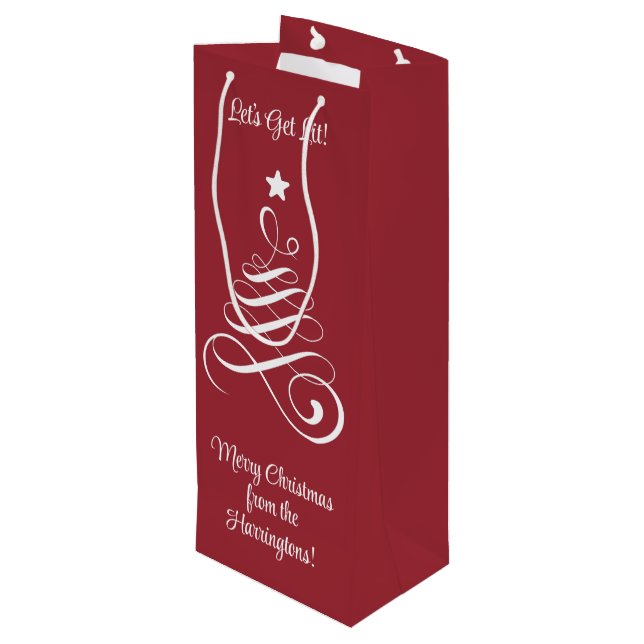 Sacola Para Vinho Texto Personalizado da Árvore de Natal (Verso inclinado)
