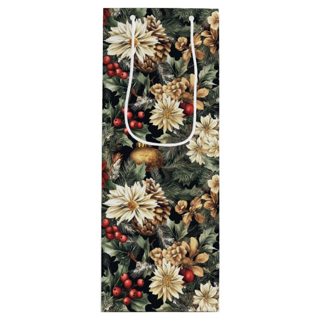 Sacola Para Vinho Traditional Christmas Pine Floral Holiday  (Frente)