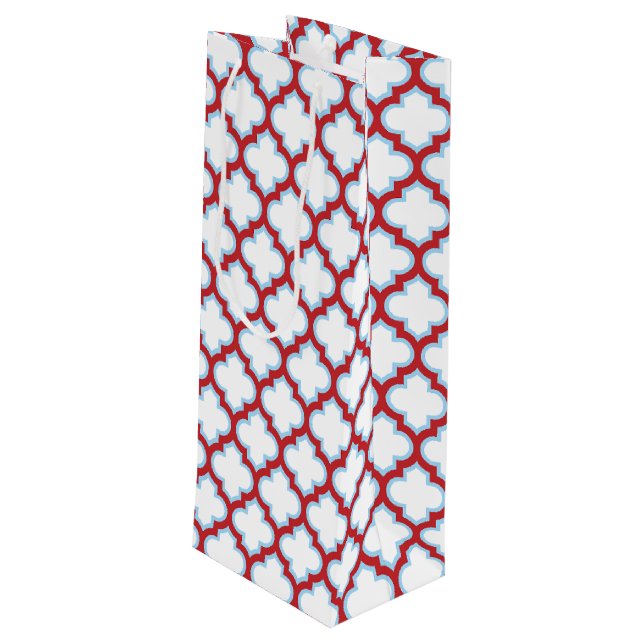 Sacola Para Vinho Trellis branca e vermelha, lete, quatrefoil (Verso inclinado)