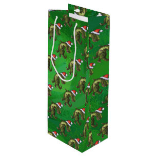 Sacola Para Vinho TRex em Santa Hat em verde