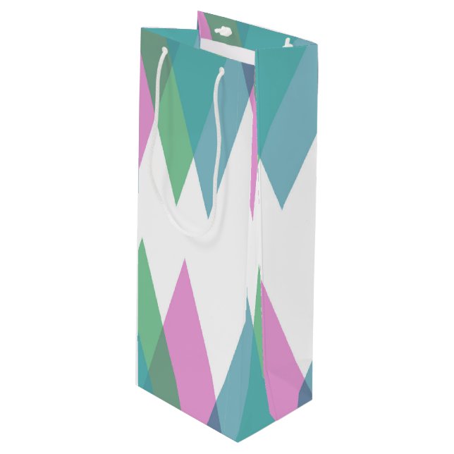 Sacola Para Vinho Triângulos rosas e verdes (Frente inclinada)
