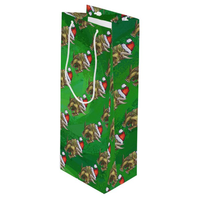 Sacola Para Vinho Triceratops Natal Verde (Frente inclinada)