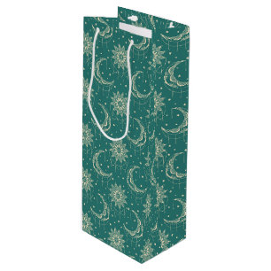 Sacola Para Vinho Turquoise vintage padrão decorativo da lua