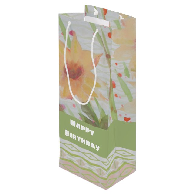 Sacola Para Vinho Uma Embalagem De Frasco De Altura Floral De Aquare (Verso inclinado)