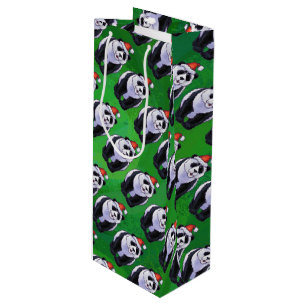 Sacola Para Vinho Urso Panda em Santa Chapéu em Verde