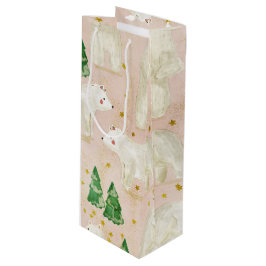 Sacola Para Vinho Ursos Polares de Natal Bonitos na Floresta Evergre