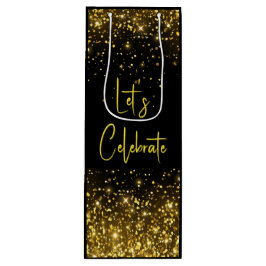 Sacola Para Vinho Vamos Celebrar Glam Gold Glitter Saca-Vinho