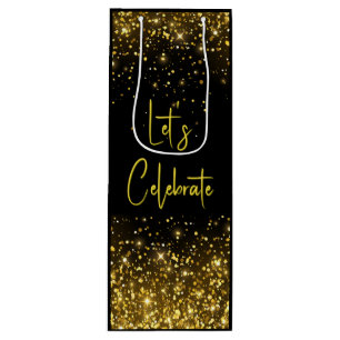Sacola Para Vinho Vamos Celebrar Glam Gold Glitter Saca-Vinho