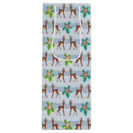 Sacola Para Vinho Veado de Natal de inverno com Holly Retro Inspirad