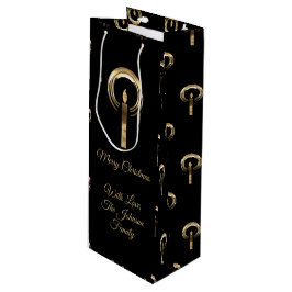 Sacola Para Vinho Vela de Natal Elegante Preta e Dourada