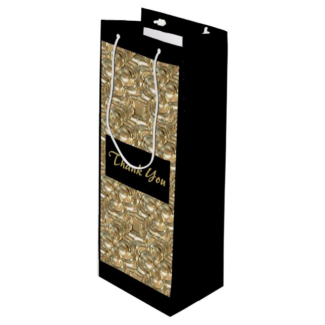 Sacola Para Vinho Vinho Dourado e preto para presentes Obrigado (Frente inclinada)