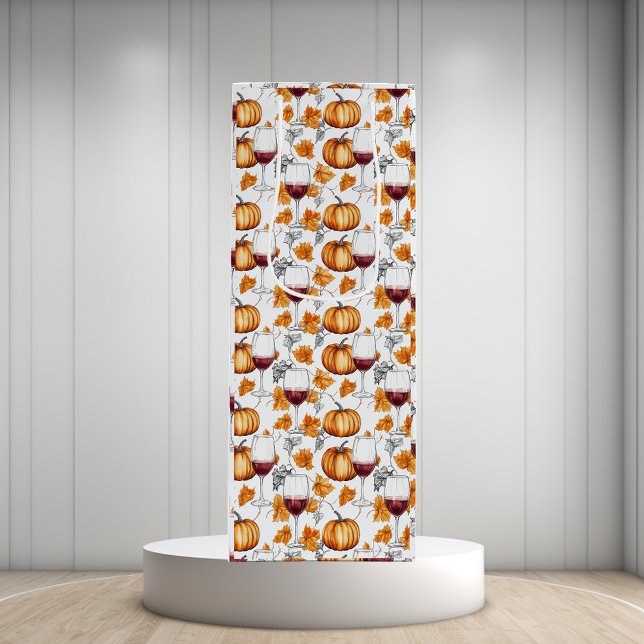 Sacola Para Vinho Vinho e Pumpkins Watercolor Outono (Criador carregado)