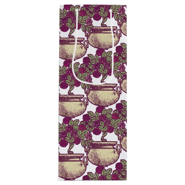 Sacola Para Vinho Vintage Art Nouveau rosa maroon (Frente)