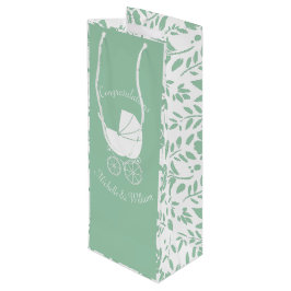 Sacola Para Vinho Vintage Carruagem Chá de fraldas Verde Sexo Neutro