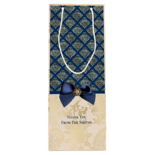 Sacola Para Vinho Vintage Marinho Dourado Damask Consulte Obrigado c