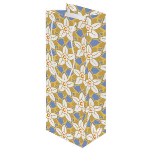 Sacola Para Vinho Vintage Padrão floral azul e amarelo Jonquil