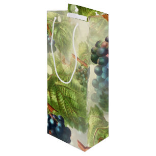 Sacola Para Vinho Vintage Roxo e Folhas Verdes
