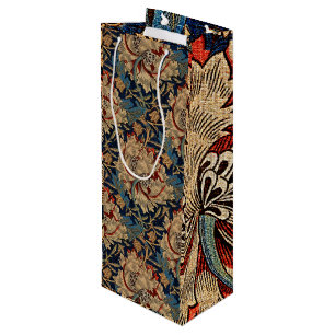 Sacola Para Vinho William Morris Vintage Padrão Floral Vermelho