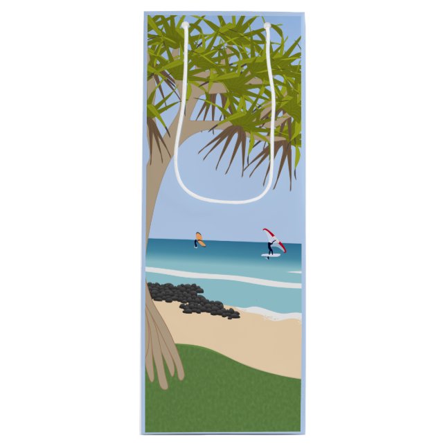Sacola Para Vinho Wing Foil Surfers Pandanus Tree na Praia (Frente)