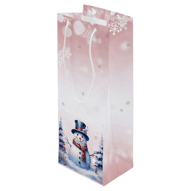Sacola Para Vinho Winter Forest Snowman Natal | Cor de Rosa (Verso inclinado)