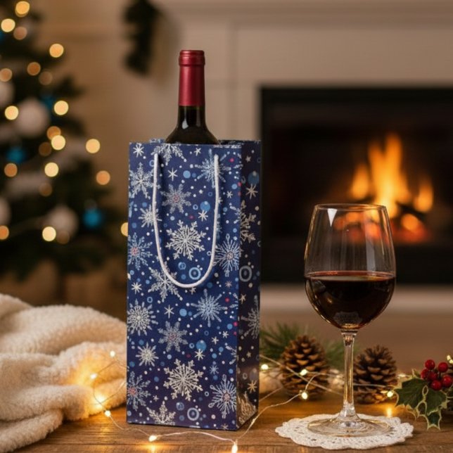 Sacola Para Vinho Winter Wonderland Snowflake (Holiday snowflake wine gift bag)