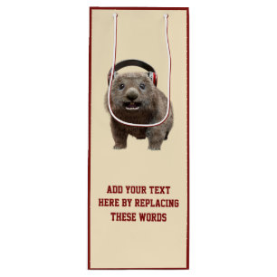 Sacola Para Vinho Wombat Engraçado Personalizado com fones de ouvido