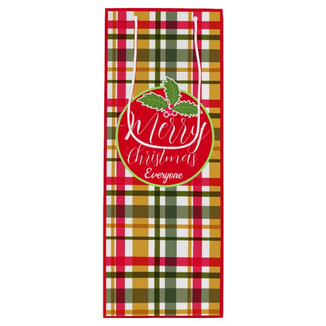 Sacola Para Vinho Xadrez das Cores de Natal (Frente)