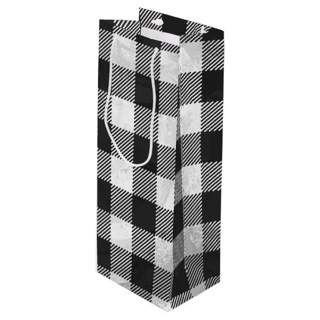 Sacola Para Vinho Xadrez Preto e Branco (Frente inclinada)