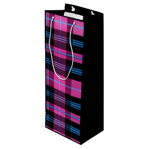 Sacola Para Vinho Xadrez Rosa Moderna E Azul Com Preto