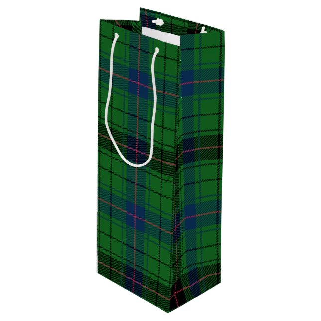 Sacola Para Vinho Xadrez Verde de Natal Tartan Clan Davidson (Frente inclinada)