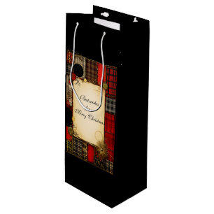 Sacola Para Vinho Xadrez Vermelho Negro Dourado Saudação de Natal