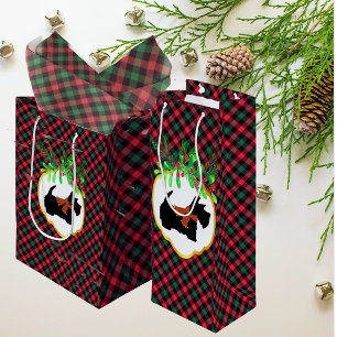 Sacola Para Vinho Xadrez Vermelho Preto Verde Scottie Moderno Natal