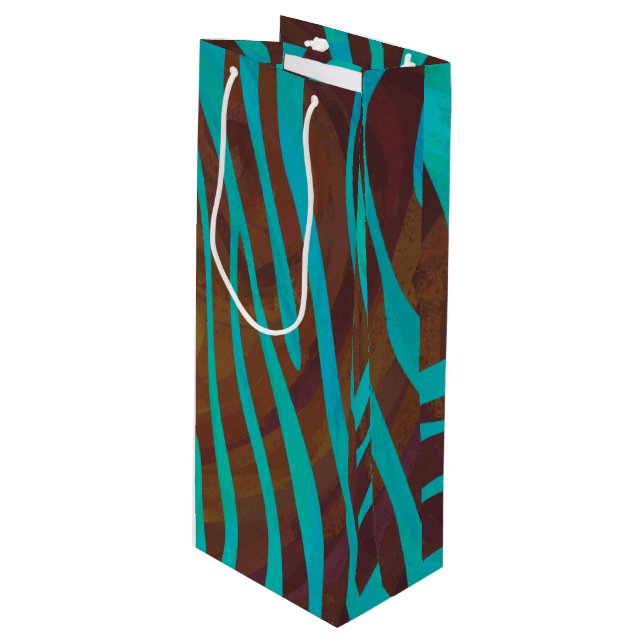 Sacola Para Vinho Zebra Brown e Teal Impressão (Frente inclinada)