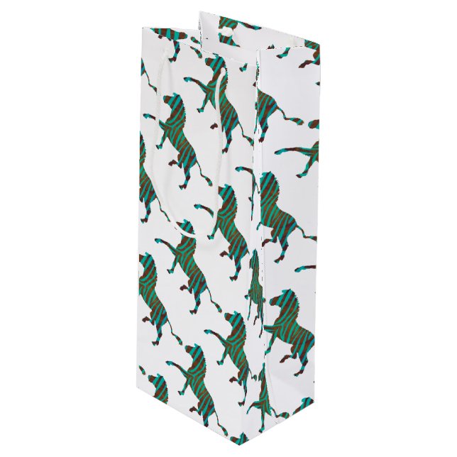 Sacola Para Vinho Zebra Brown e Teal Impressão Silhouette (Frente inclinada)