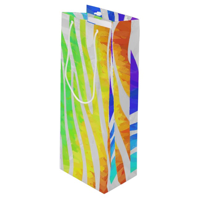 Sacola Para Vinho Zebra Rainbow e White Impressão (Frente inclinada)
