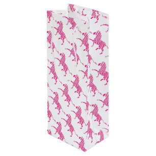 Sacola Para Vinho Zebra Rosa Quente e Silhueta Branca