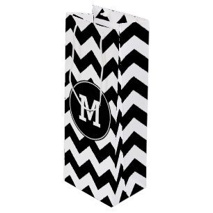 Sacola Para Vinho Ziguezague preto e branco Monogrammed