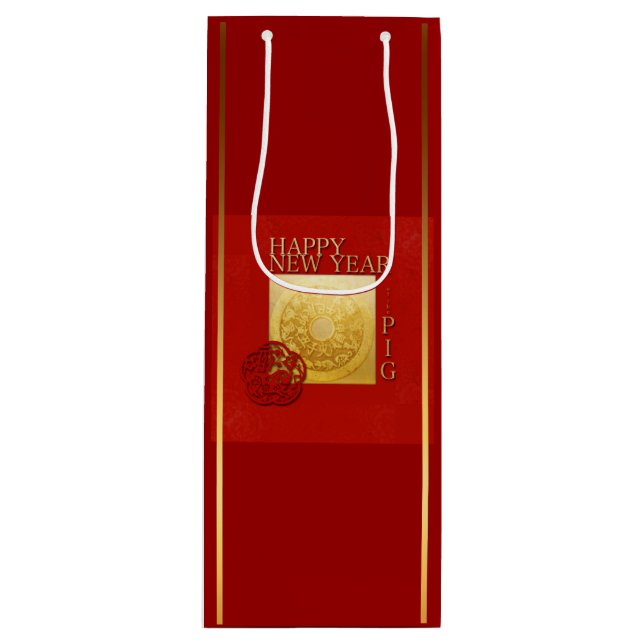 Sacola Para Vinho Zodiac China Pig Ano Novo 2019 Saco de presentes d (Frente)