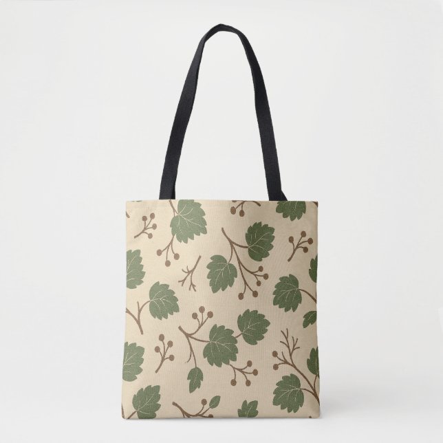 Sacola Tote Botânica Floresta Bege e Verde (Frente)