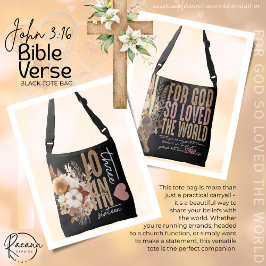 Sacola Tote Preta com Versículo Bíblico João 3:16