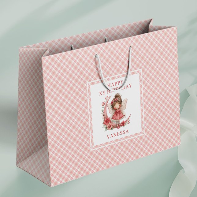 Sacolas de Presente de Aniversário Floral Corada M (Dreamy Fairy Girl Blush Floral Birthday Gift Bags

)