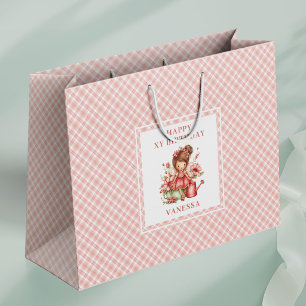 Sacolas de Presente de Aniversário Floral Corada M