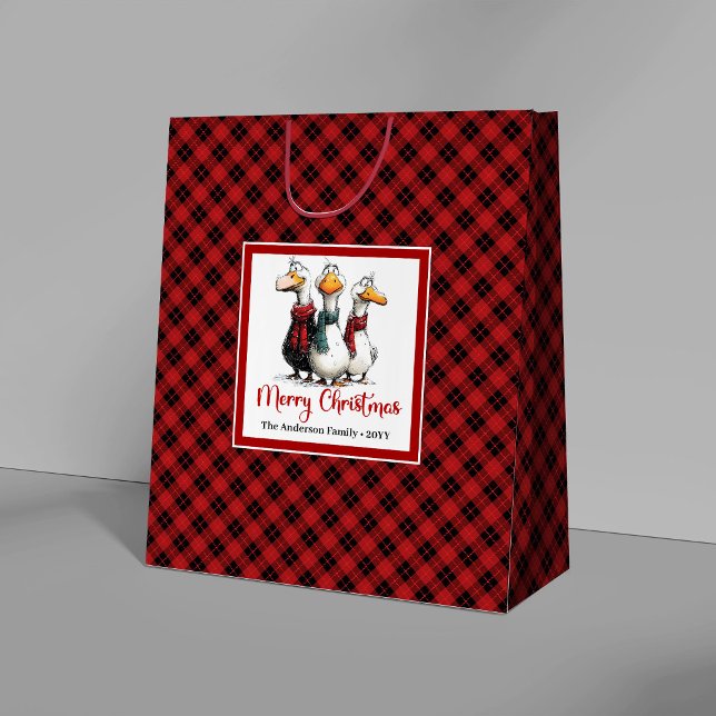 Sacolas de Presente de Humor com Gansos Bobos e Ca (Christmas Whimsical Silly Geese Humor Gift Bags)