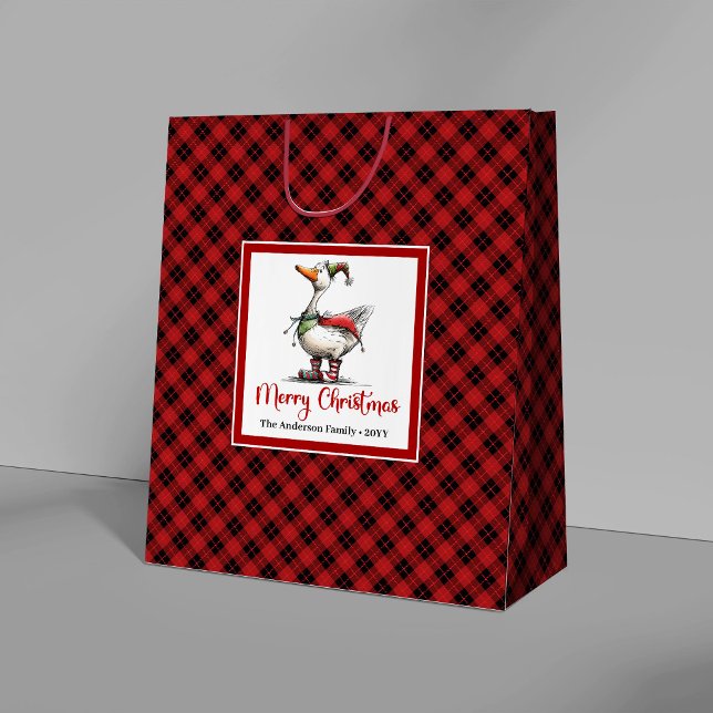 Sacolas de Presente Divertidas e Alegres de Natal  (Christmas Whimsy Goose Funny Playful Gift Bags)