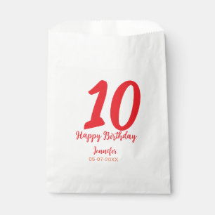 Sacolinha 10.º aniversário adicionar nome data ano vermelho
